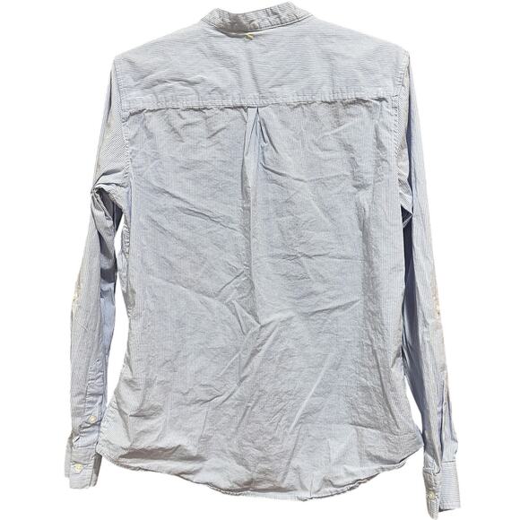 St Johns Bay Shirt Size M Blue White Floral Striped Embroidery Button Up Coastal - Picture 3 of 7